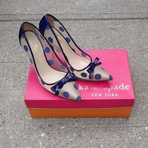 SOLD || Kate Spade Lisa Pump in Mesh Polka Dot & Ink Blue Patent